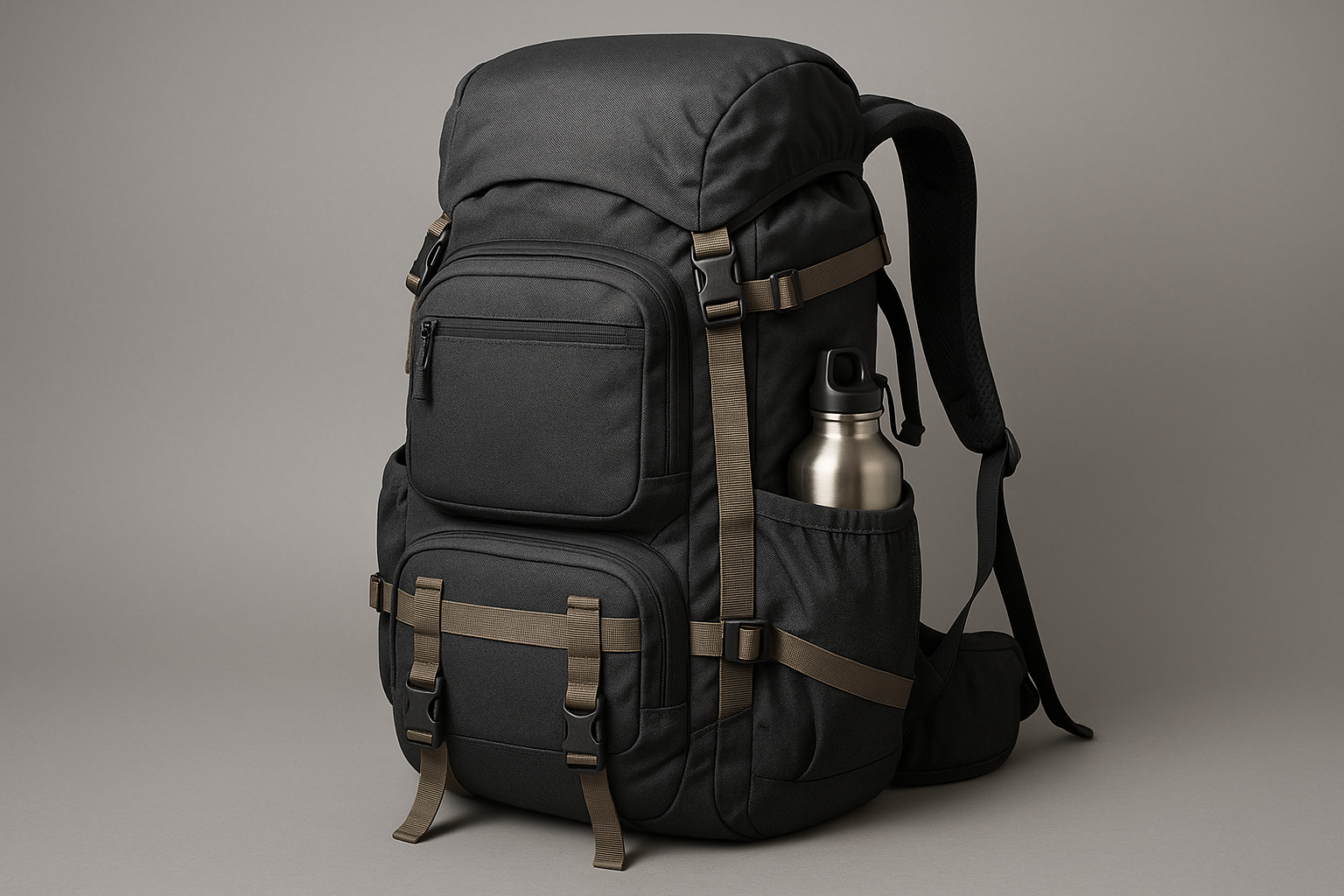 ourdoor hiking backpack on grey background